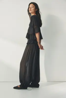 Pantalon en viscose avec dentelle - Gris foncé — photo 4