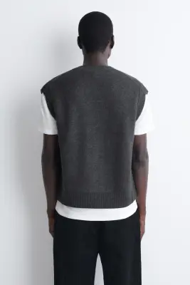 GILET BOUTONNÉ EN LAINE BOUILLIE - GRIS ANTHRACITE CHINÉ — photo 4