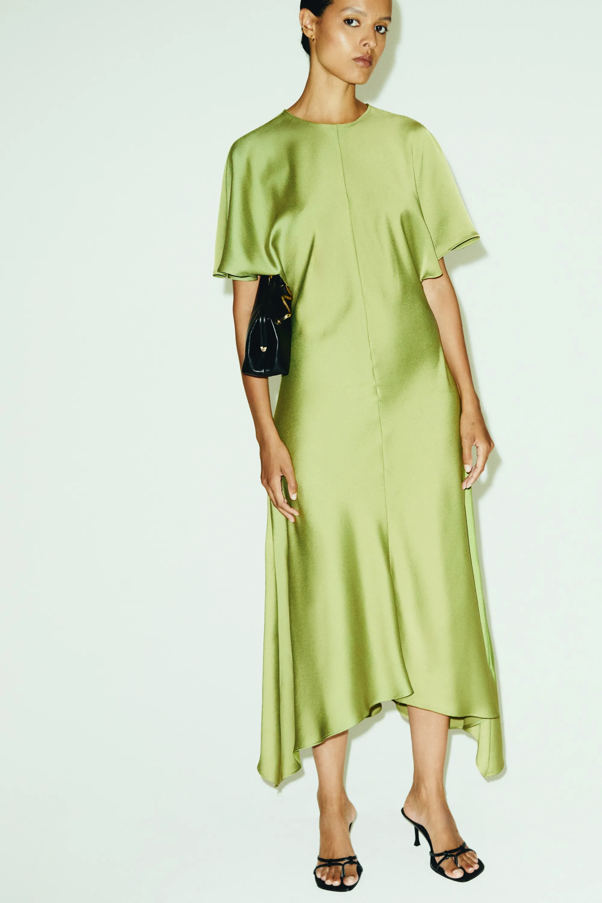 Robe midi en satin - Olive green