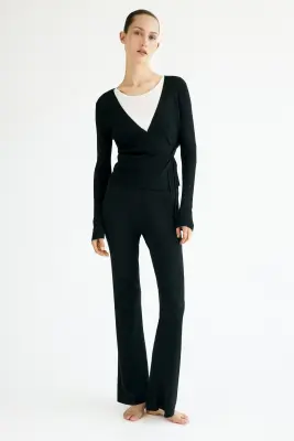 Gilet croisé en maille côtelée - Noir — photo 1