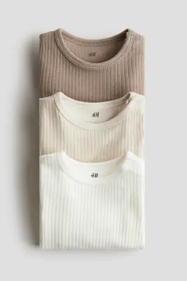 Lot de 3 bodies côtelés - Grège/beige clair — photo 4