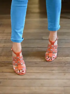 Sandales multi-strap en cuir rouge orangé et studs argent Px boutique 600€ Taille 37 — photo 2