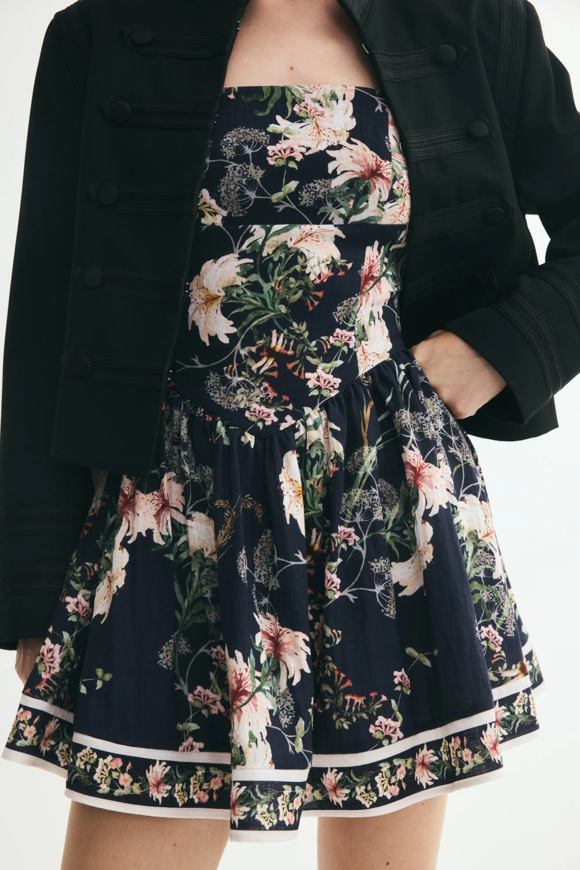Robe avec jupe évasée - Bleu marine/fleuri