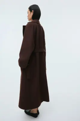 Manteau maxi avec ceinture - Marron foncé — photo 4