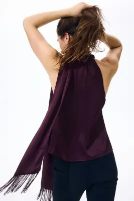 Top à écharpe en satin - Bordeaux — photo 2