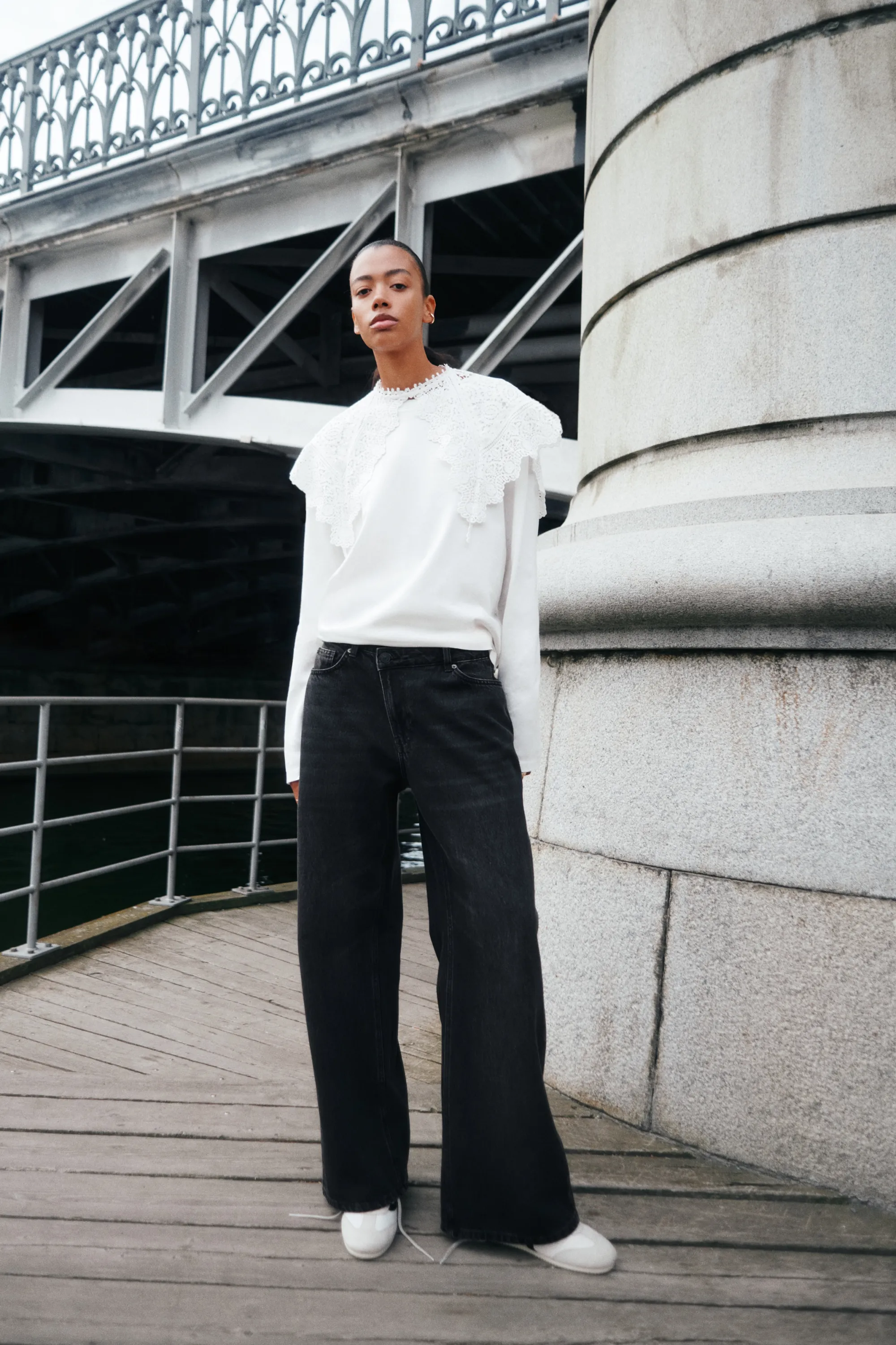 Wide Regular Waist Jeans - Noir denim