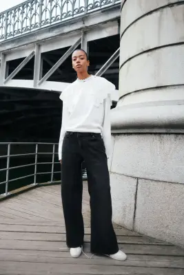 Wide Regular Waist Jeans - Noir denim — photo 1