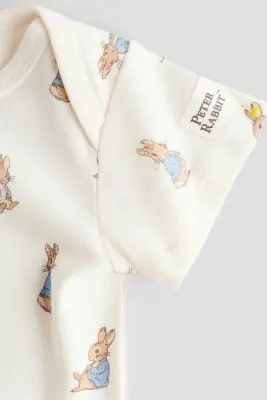 Ensemble imprimé 2 pièces en coton - Crème/Pierre Lapin — photo 1