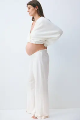MAMA Pantalon festonné avec taille élastique - Crème — photo 3