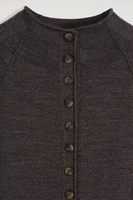CARDIGAN À COL CHEMINÉE EN LAINE MÉRINOS - BRUN CHINÉ — photo 2