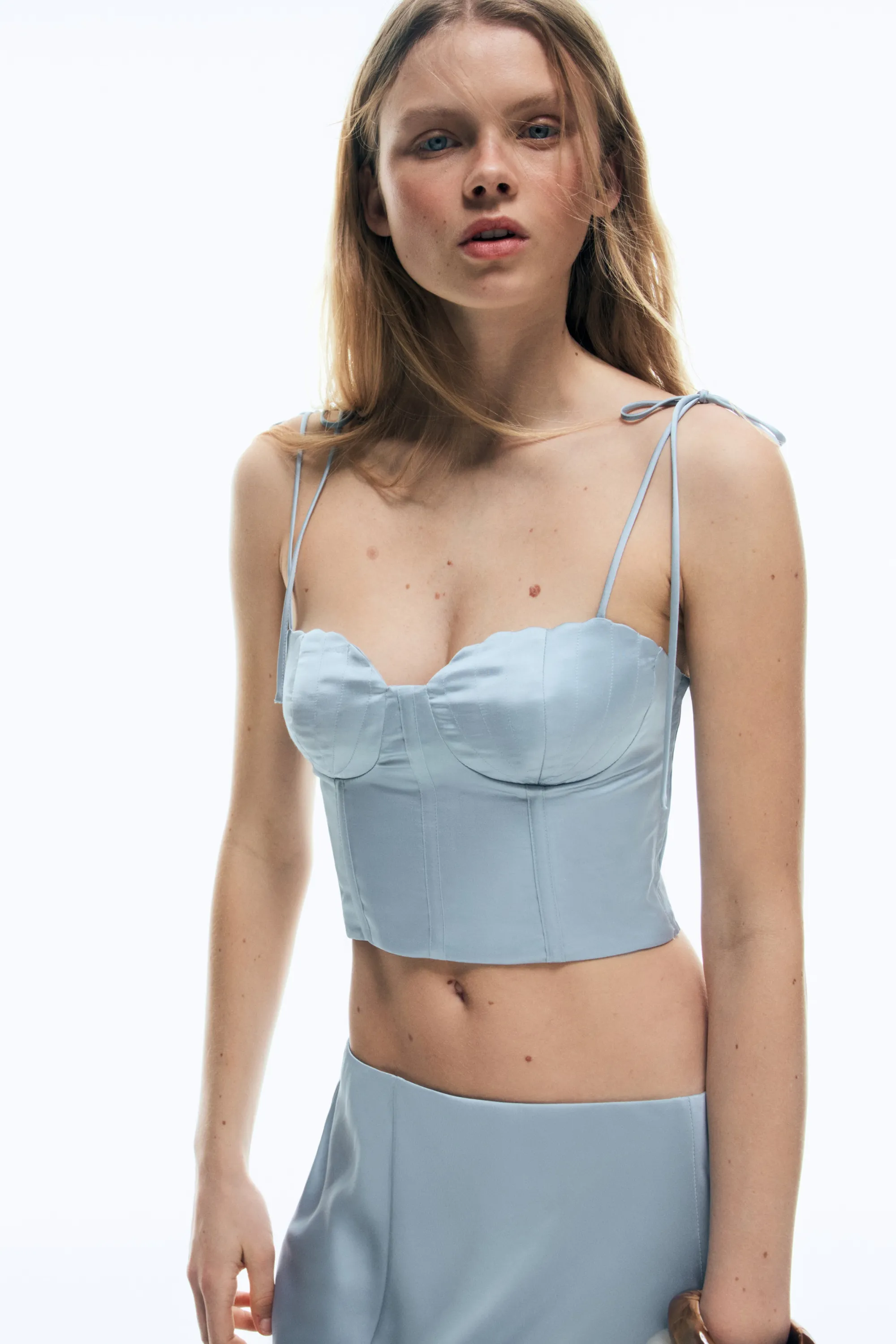 Top bustier en satin - Bleu ancien clair
