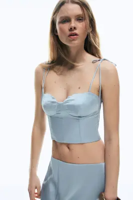 Top bustier en satin - Bleu ancien clair — photo 1