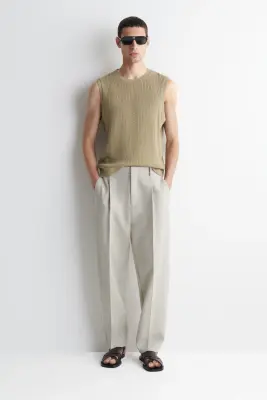 DÉBARDEUR EN MAILLE TORSADÉE DE COTON ET LIN - SABLE — photo 1