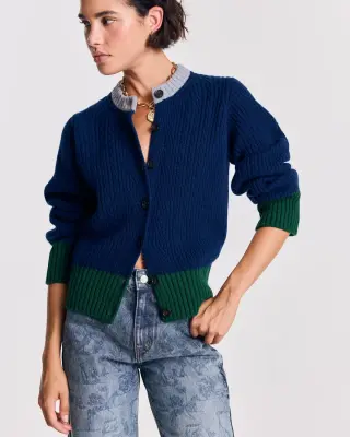 Cardigan Clea bleu marine et vert — photo 5