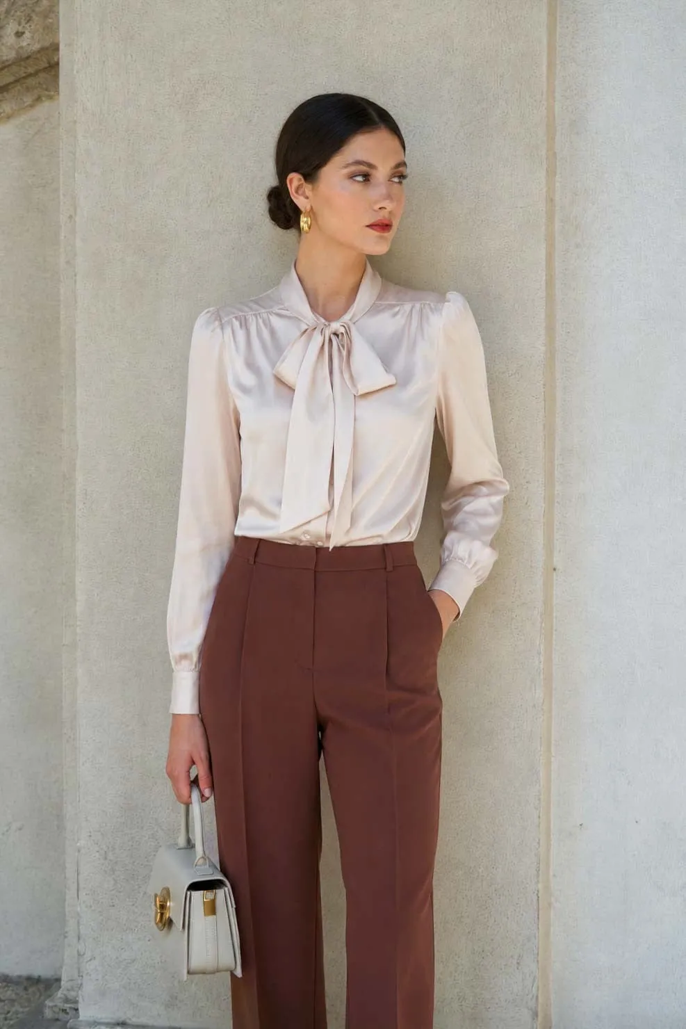 Lena Silk Bow Blouse - Cream