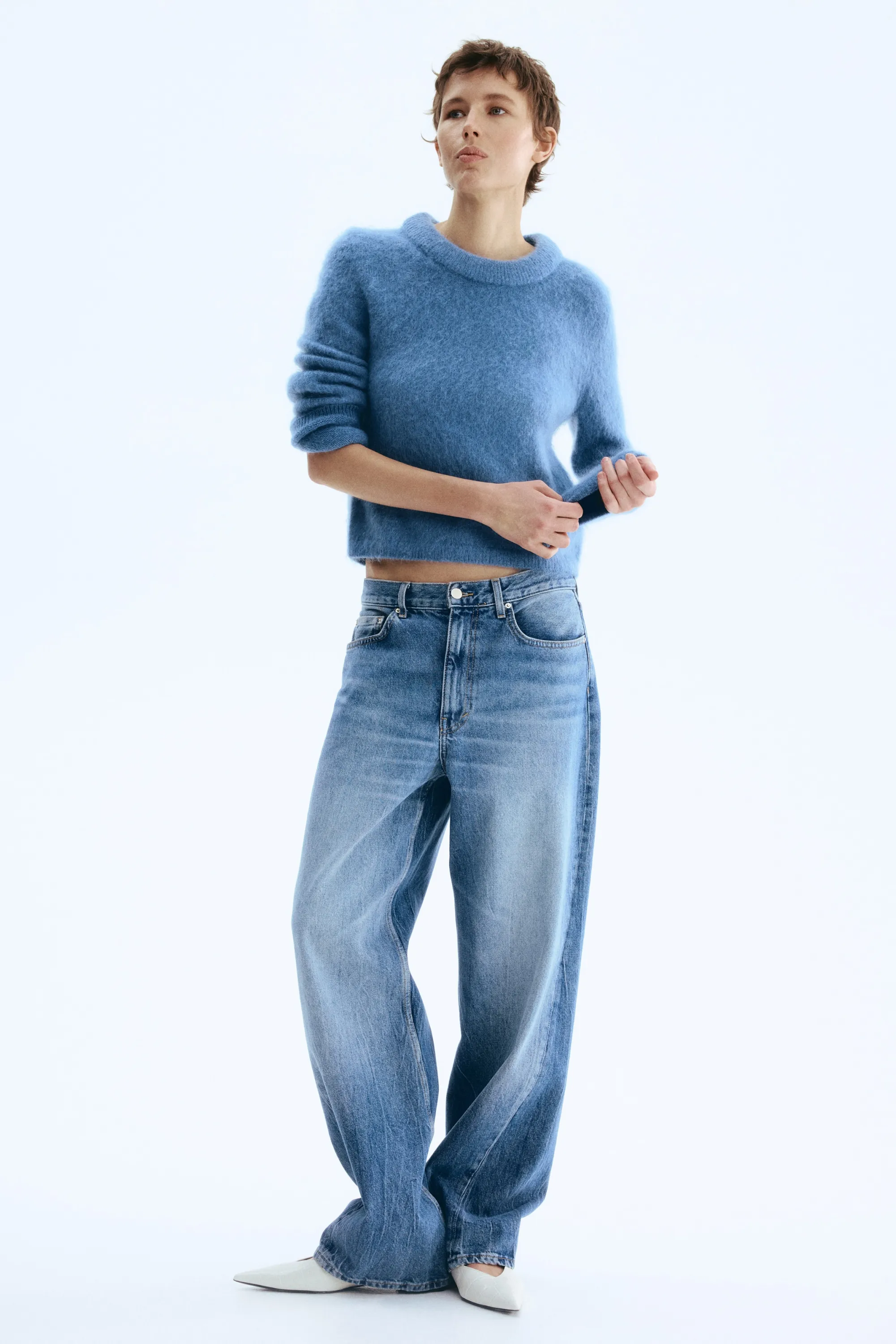 Pull en mohair mélangé - Bleu ancien