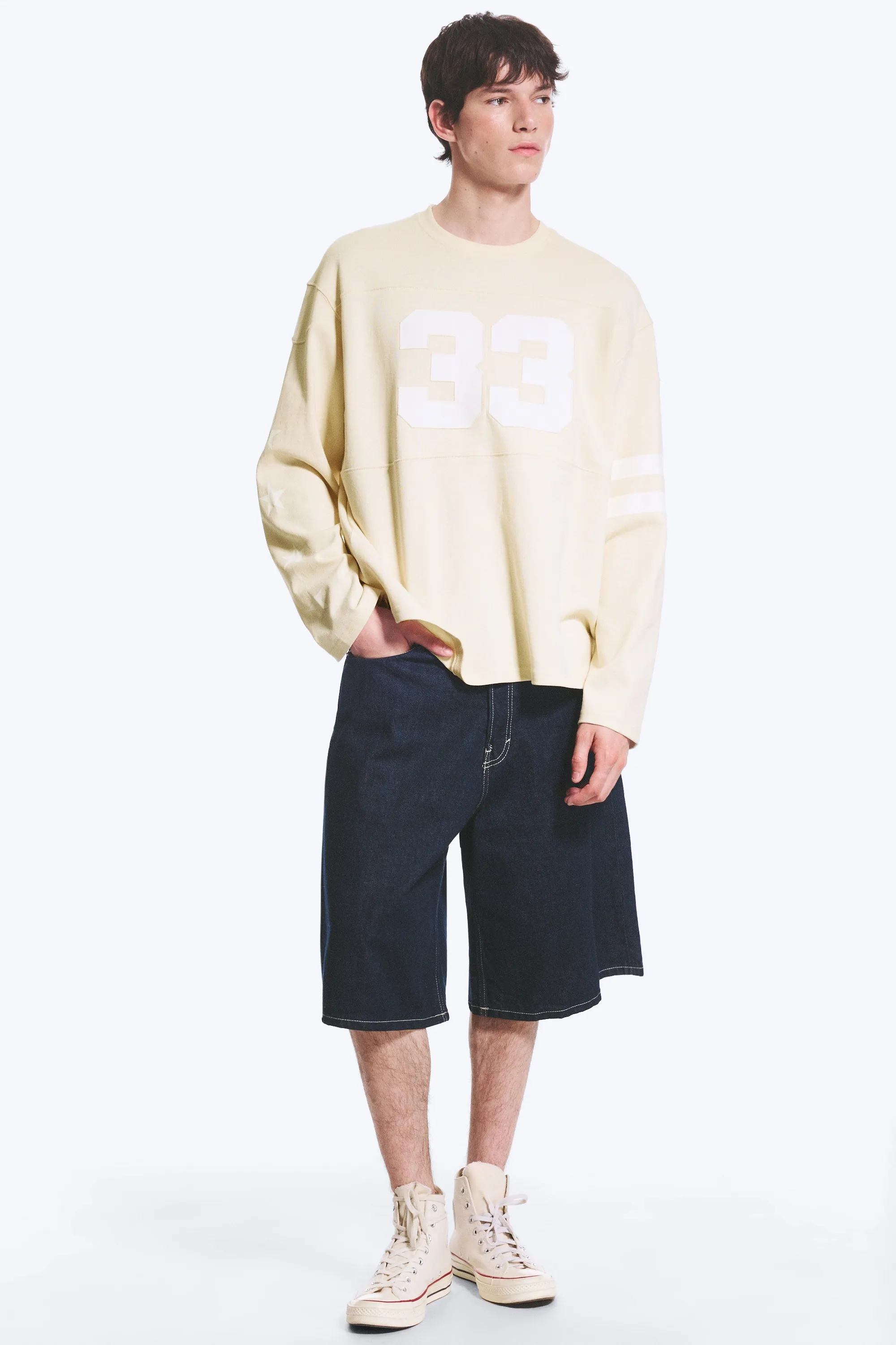 T-shirt à manches longues varsity ample - Beige clair - 33