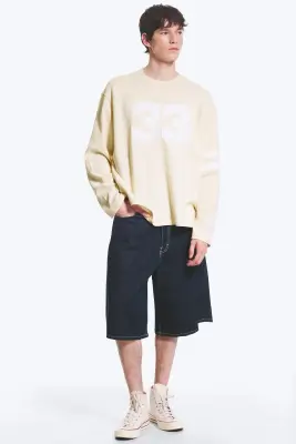 T-shirt à manches longues varsity ample - Beige clair - 33 — photo 1