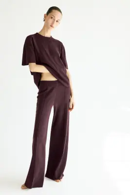 Pantalon large en maille fine - Bordeaux — photo 1