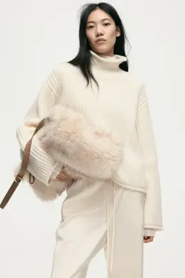 Pull en maille de laine côtelée - Crème — photo 2