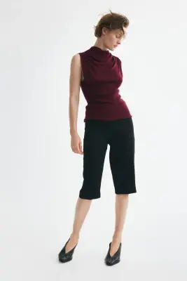 Top à effet drapé en maille - Bordeaux — photo 1