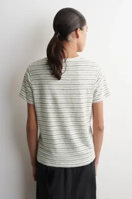 T-SHIRT À COL ROND EN LIN - BLANC / BRUN / RAYÉ — photo 3