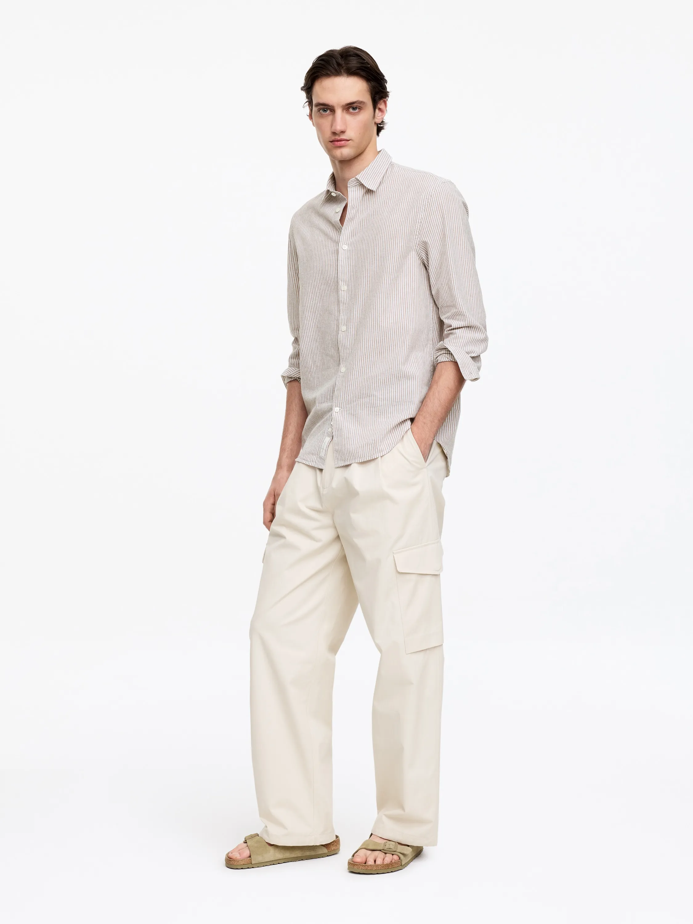 Chemise en coton mélangé - Marron/Blanc