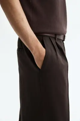 Pantalon large Loose Fit en lin mélangé - Marron foncé — photo 2