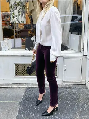 Pantalon droit slim fit en velours bordeaux prune Prix boutique 618€ Taille XS — photo 3