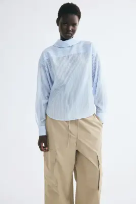 Blouse à col droit - Bleu clair/rayé — photo 1