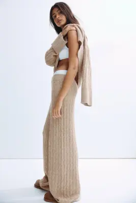 Pantalon en maille torsadée - Beige foncé chiné — photo 3