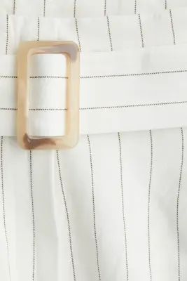 Pantalon en lin mélangé avec ceinture - Blanc/rayures tennis — photo 1
