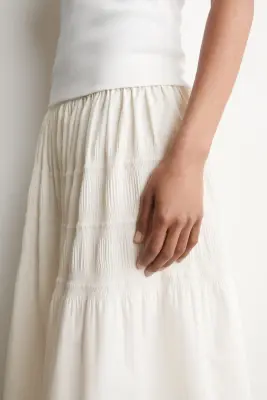 JUPE MIDI À PANNEAUX FRONCÉS - BLANC — photo 2