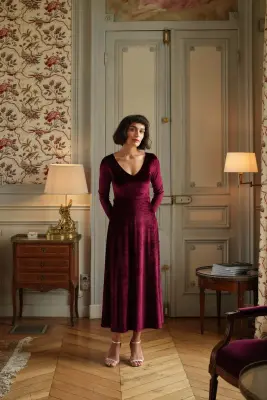 Azure Velvet Dress - Bordeaux — photo 4