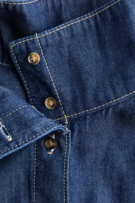 Blouse en denim avec détail façon écharpe - Bleu denim foncé — photo 5