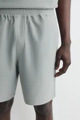 SHORT EN COTON PIQUÉ À TAILLE ÉLASTIQUÉE - GRIS — photo 3