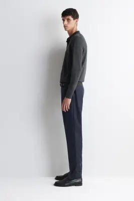 PANTALON DROIT SLIM EN MÉLANGE DE COTON - BLEU MARINE — photo 3