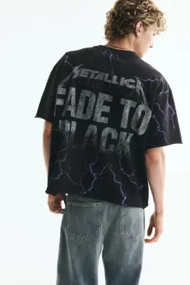 T-shirt imprimé Oversized Fit en coton - Noir/Metallica — photo 3