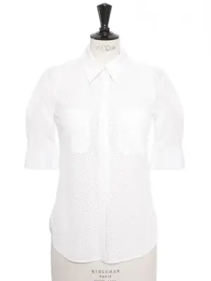 Chemise manches courtes en dentelle oeillet coton blanc Prix boutique 950€ Taille 36 — photo 1
