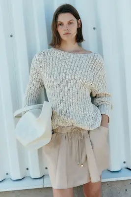 Jupe à cordon en lyocell mélangé - Beige — photo 2