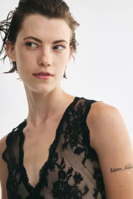 Top péplum bi-matière - Noir — photo 1
