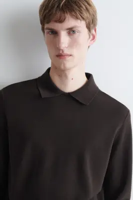 PULL POLO EN LAINE ET LYOCELL À COL SUPERPOSÉ - BRUN — photo 3