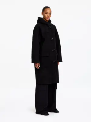 Duffle-coat en laine mélangée - Noir — photo 1