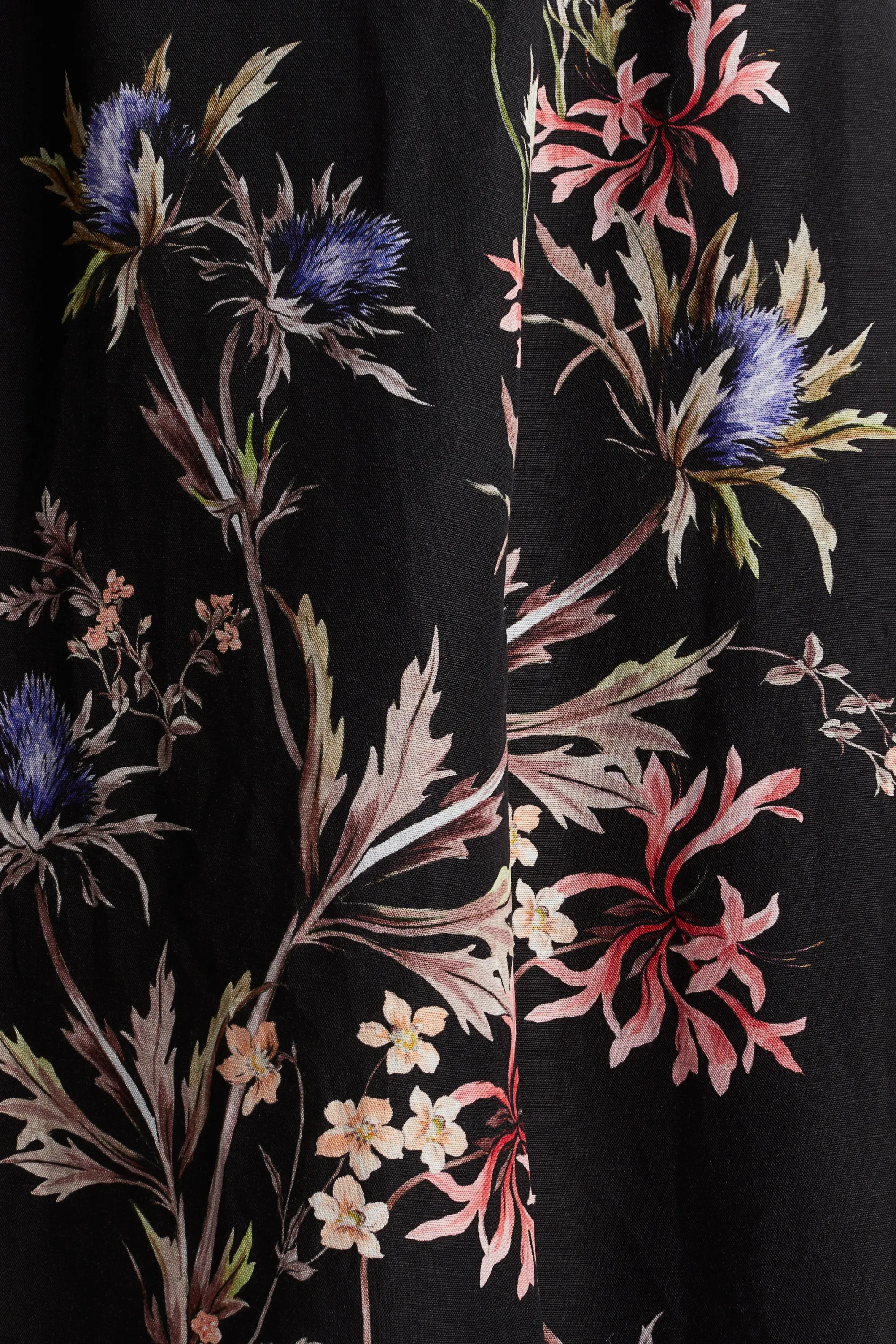 Robe en lin mélangé avec liens à nouer dans le dos - Noir/fleuri