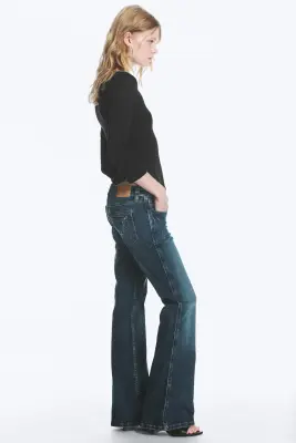 bambi y2k jean slim évasé taille basse à poches zippées - Strobe Blue - Bleu foncé — photo 1