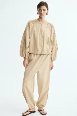 Veste en lin mélangé avec détail en dentelle - Beige clair — photo 3