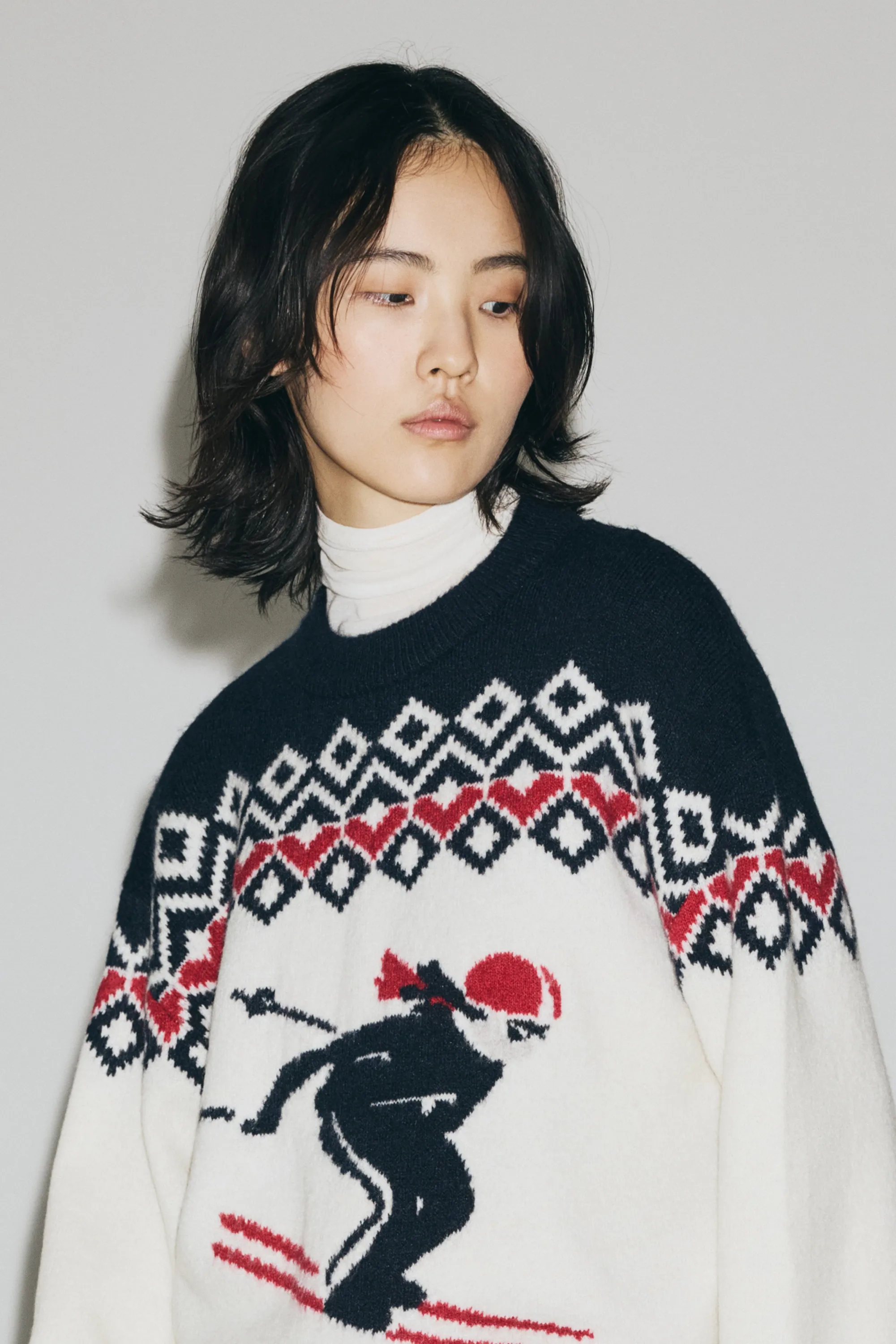 Pull en maille jacquard - Blanc/skieur