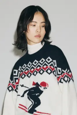 Pull en maille jacquard - Blanc/skieur — photo 1