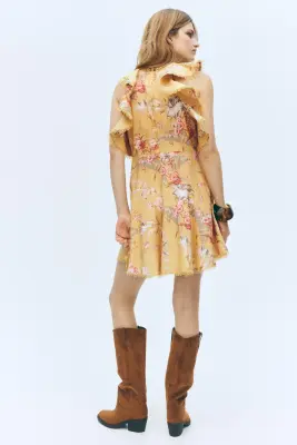 Robe en lin mélangé - Jaune/fleuri — photo 3
