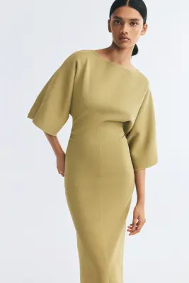 Robe midi à effet drapé - Jaune moutarde — photo 1